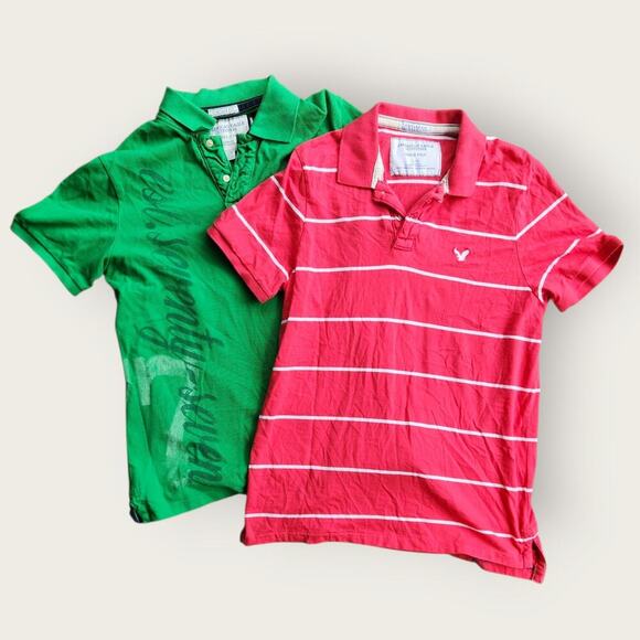 American Eagle Outfitters Other - American Eagle Polos Men's Sz L Vintage Fit Green and Pink Preppy Y2K Bundle